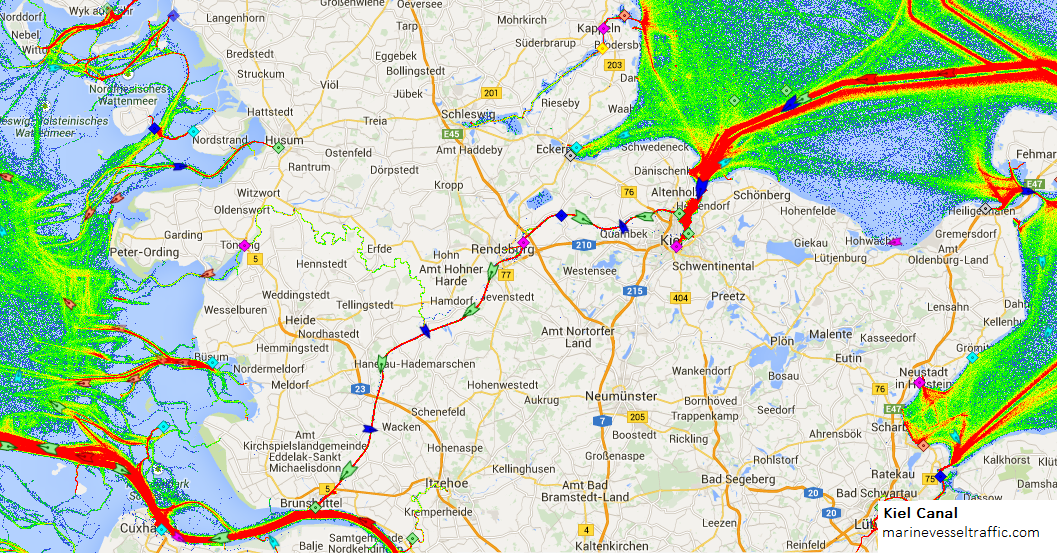 Live Marine Traffic, Density Map and Current Position of ships in KIEL CANAL